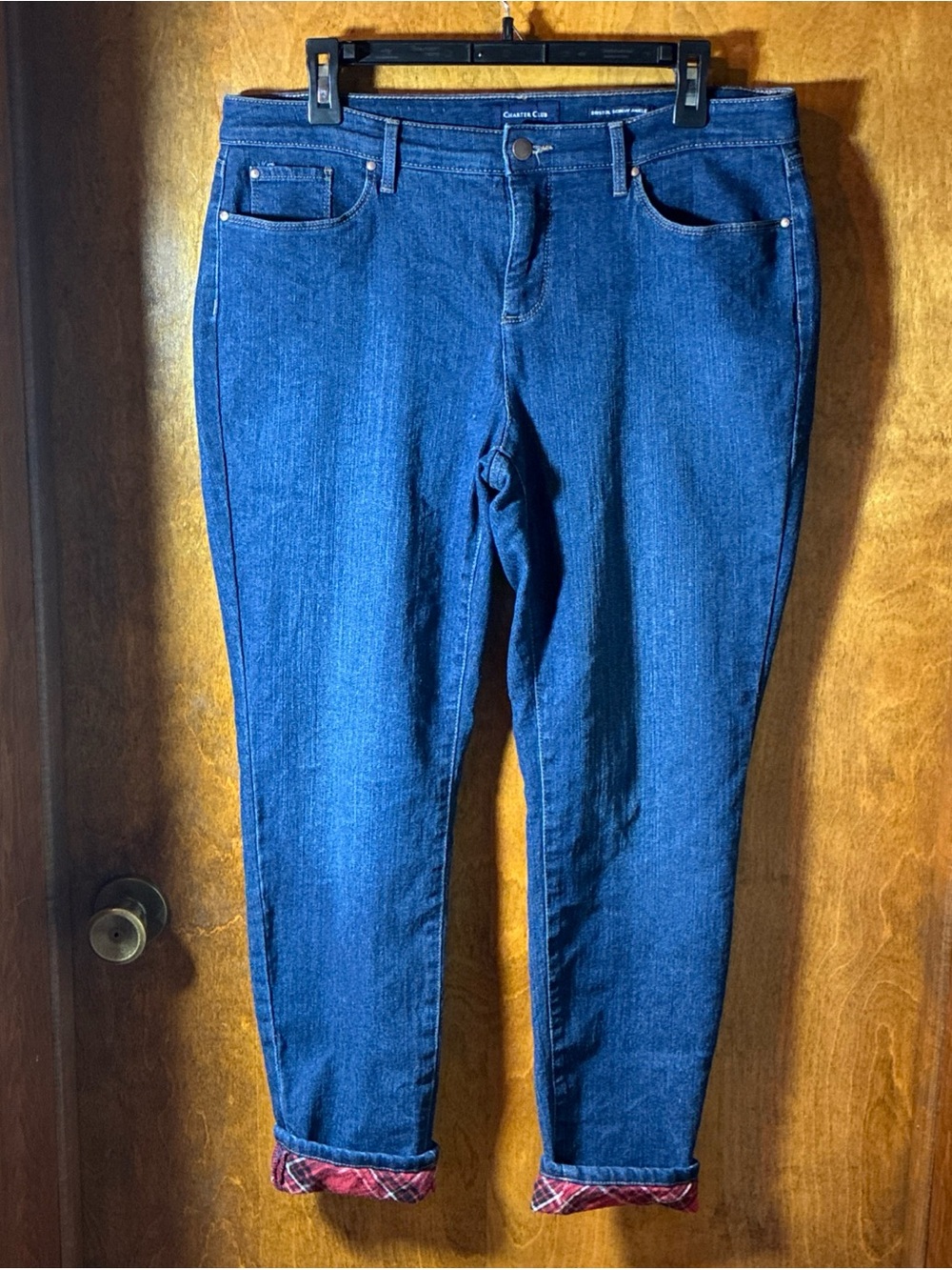 Charter Club Skinny Ankle Flannel Cuff Dark Wash Jeans Sz 12P Fall Grannycore